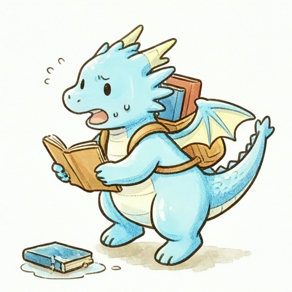 書掉進水窪（慌張）